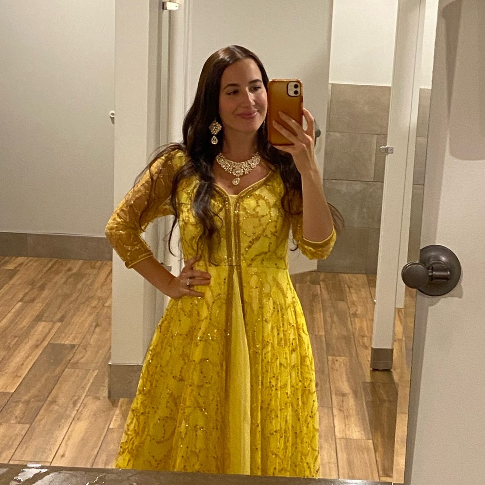 Golden Embellished Wedding Guest Dress for Traditional Indian Wedding - Picture 5 of 7